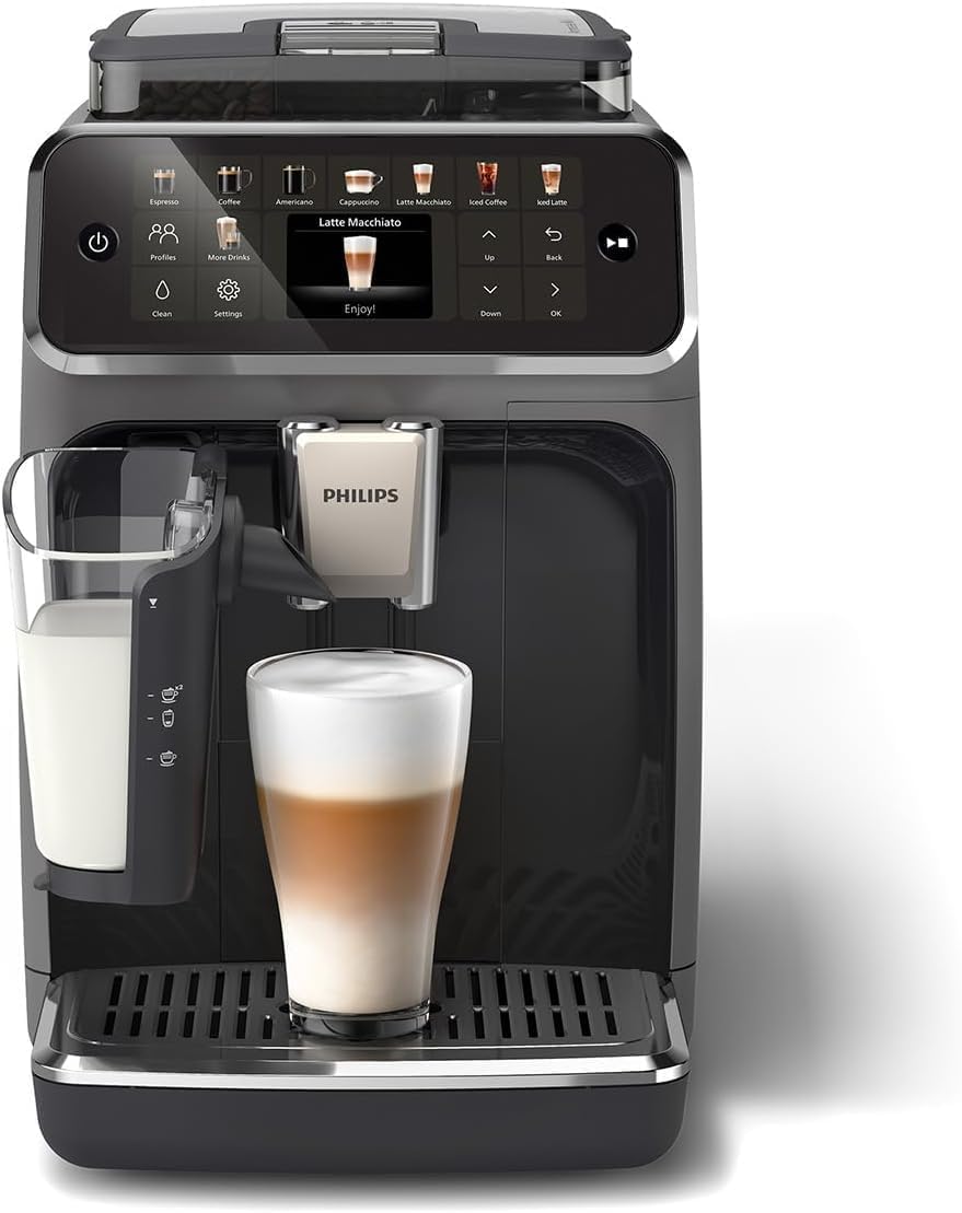 Serie 5500 EP5544/50 Kaffeevollautomat – LatteGo Milchsystem, 20 heiße und kalte Kaffeespezialitäten, 40% leiser mit SilentBrew, QuickStart, Schwarz/Grau