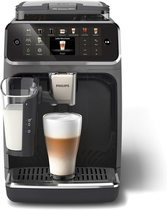 Serie 5500 EP5544/50 Kaffeevollautomat – LatteGo Milchsystem, 20 heiße und kalte Kaffeespezialitäten, 40% leiser mit SilentBrew, QuickStart, Schwarz/Grau